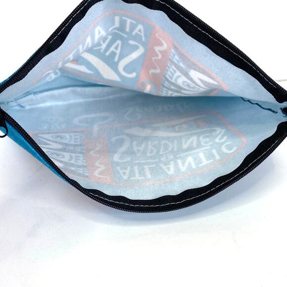 Sardines Tin Can Print Makeup Storage Bag Teal Blue Beach Nautical Fishermancore - Picture 7 of 8
